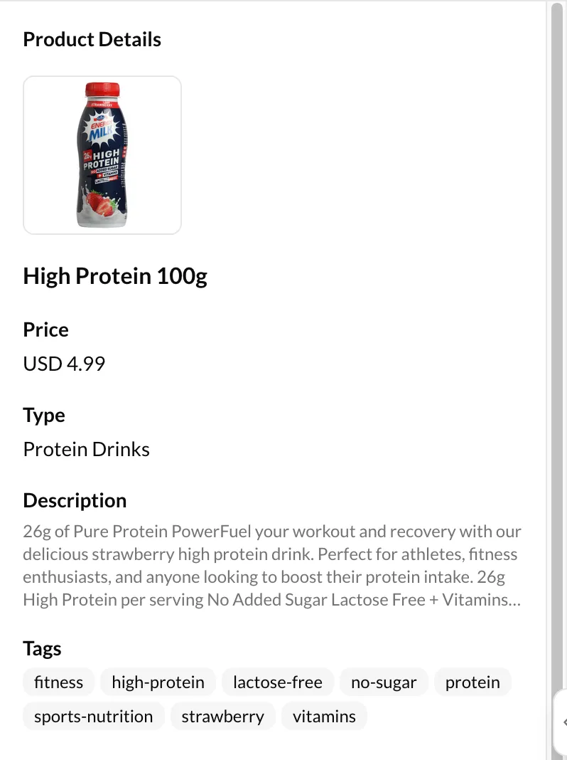 Product detail view showing title, handle, and status